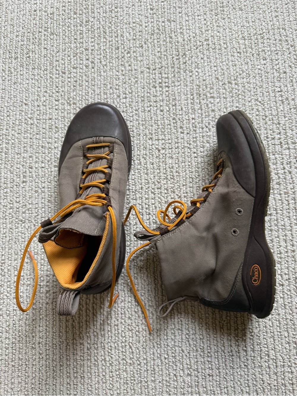 Chaco Gray Canvas High-Top Boots with Yellow Accents